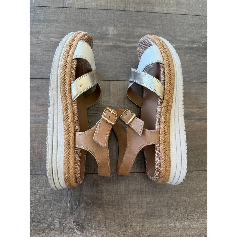 Vionic Tan Gold Cream Leather Platform Sandal